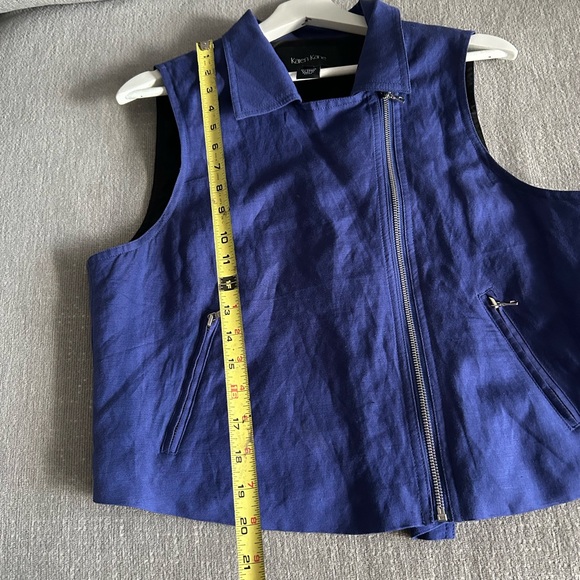 Karen Kane Blue Linen Blend Zipper Collared Grunge Moto Vest Top L - Picture 10 of 11